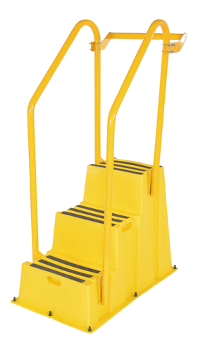 Polyethylene Nestable with Hand and Back Rails Casters 3 Step 500 Lb. Capacity Yellow